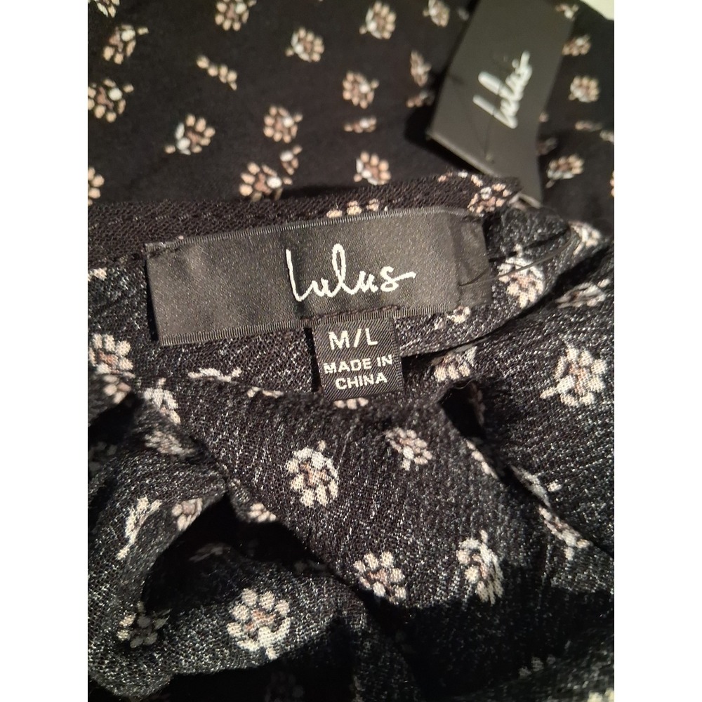 Lulus Black Floral Medallion V-Neck Maxi Dress Spaghetti Strap Pockets M/L NEW - Picture 6 of 6